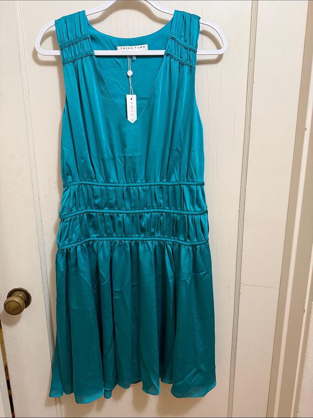 Trina Turk Teal Islander V-neck Sleeveless Midi Dress 8